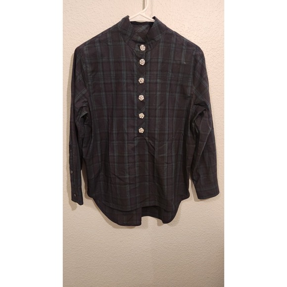 J.CREW Tops - J. Crew Jeweled Button Popover Tunic in Black Watch Tartan-Midnight Emerald-2